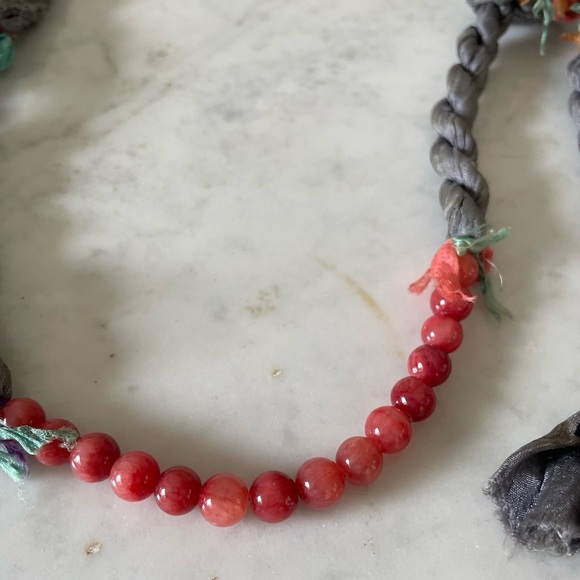 Boho Silk Necklace w/ Semi-Precious Stones & Glass Beads – Tribal Artisan - Picture 5 of 7